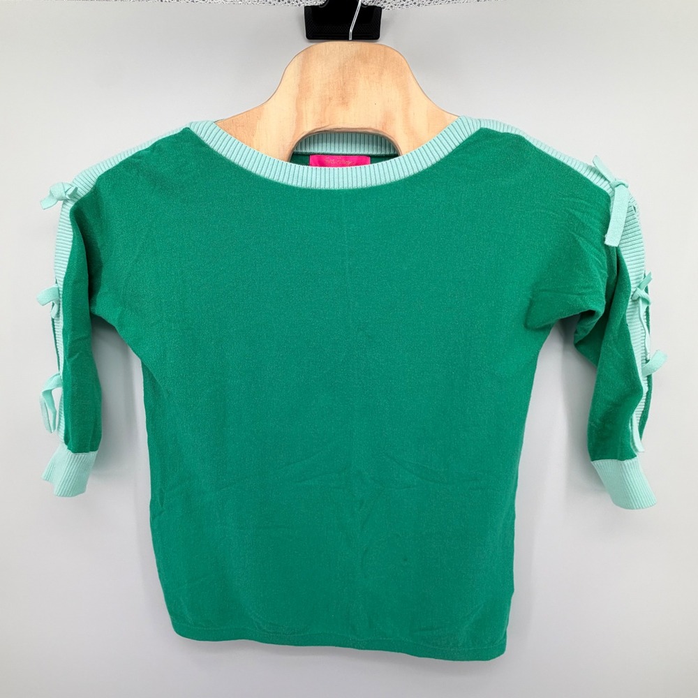Lilly Pulitzer Bow‎ Shoulder Knit Sweater XS Green Mint Boat Neck Pullover